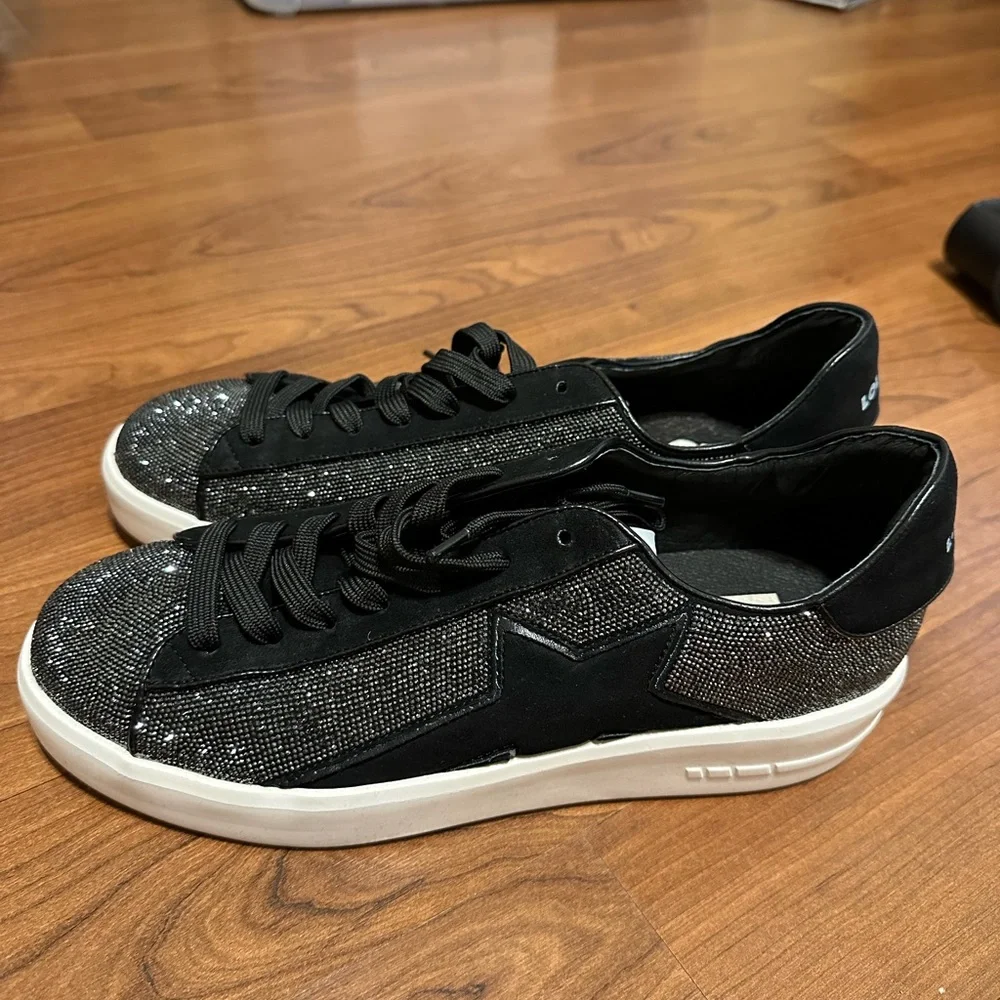 LolaCruz Leather rhinestone sneaker